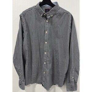 Untuckit Mens Navy Blue White Check Plaid Central Otago Button Front Shirt XL